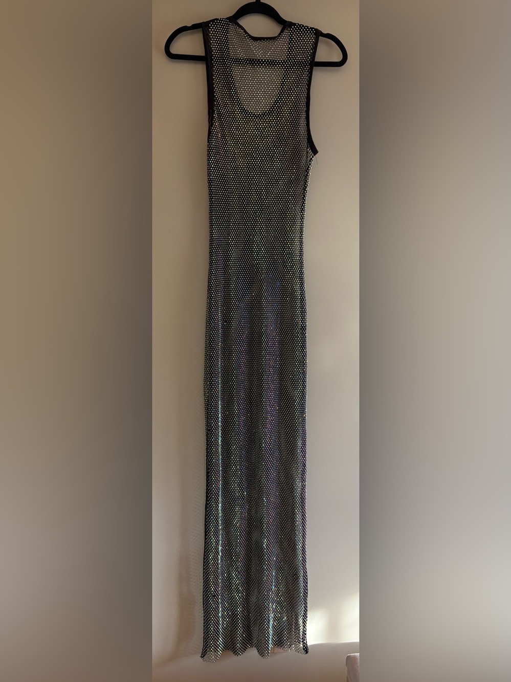 Iridescent Black Maxi Dress with Sparkle Mesh